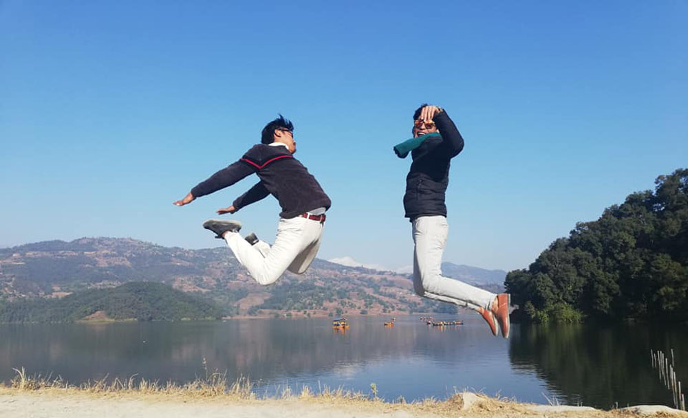 Rara Lake Visitors jumping in high spirit 
