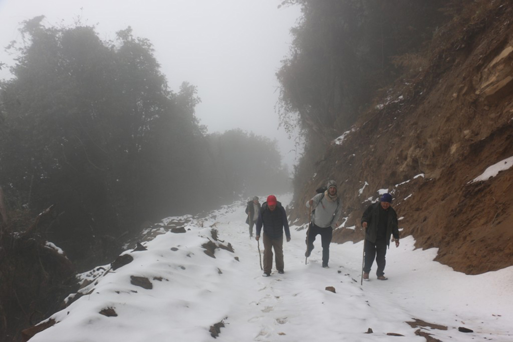 tourists playing snow