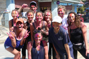 Tourists celebrating Holi 